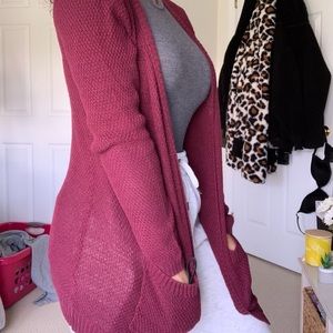maroon cardigan